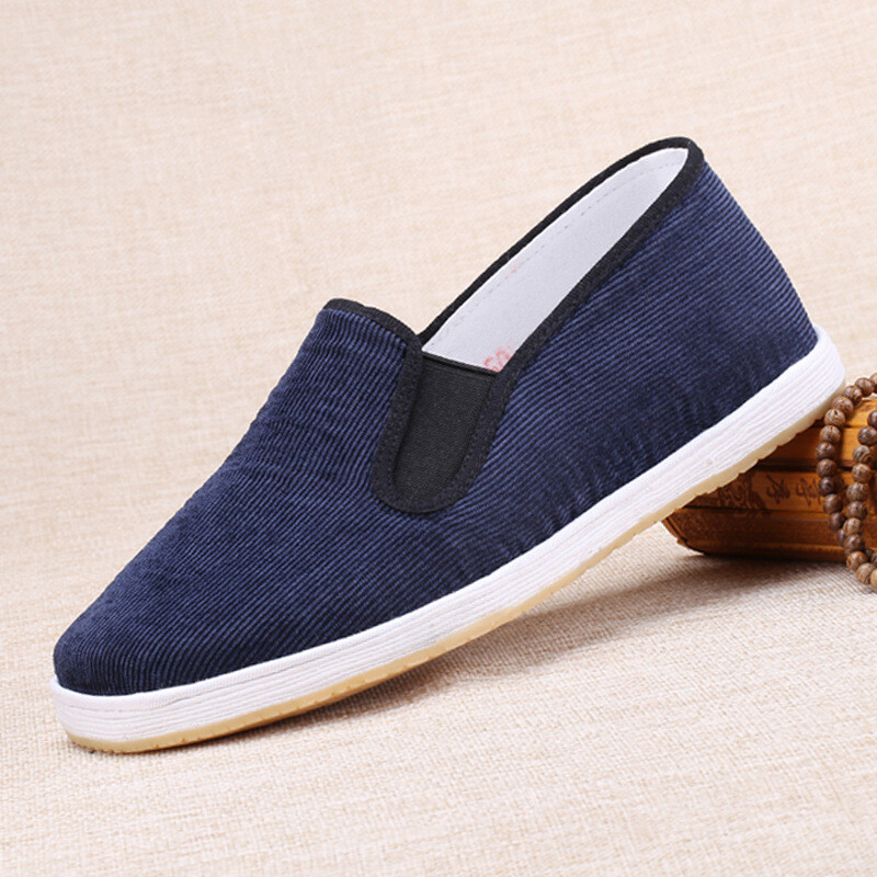 Men Chinese Kung Fu Shoes Rubber Sole Casual Slip-on Corduroy Beijing Shoes