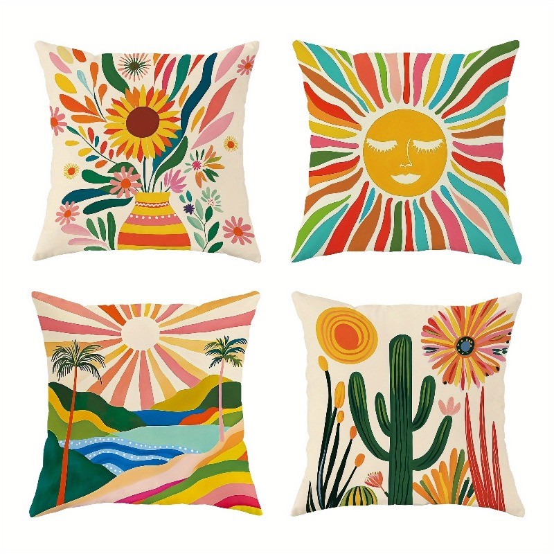 4Pcs 18x18 Inch Vintage Palm Tree Throw Pillow Covers Linen Cushion Case