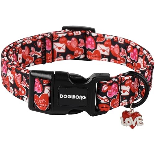 Valentine Dog Collar- Cute Red Heart Dog Collars Adjustable Durable Designer