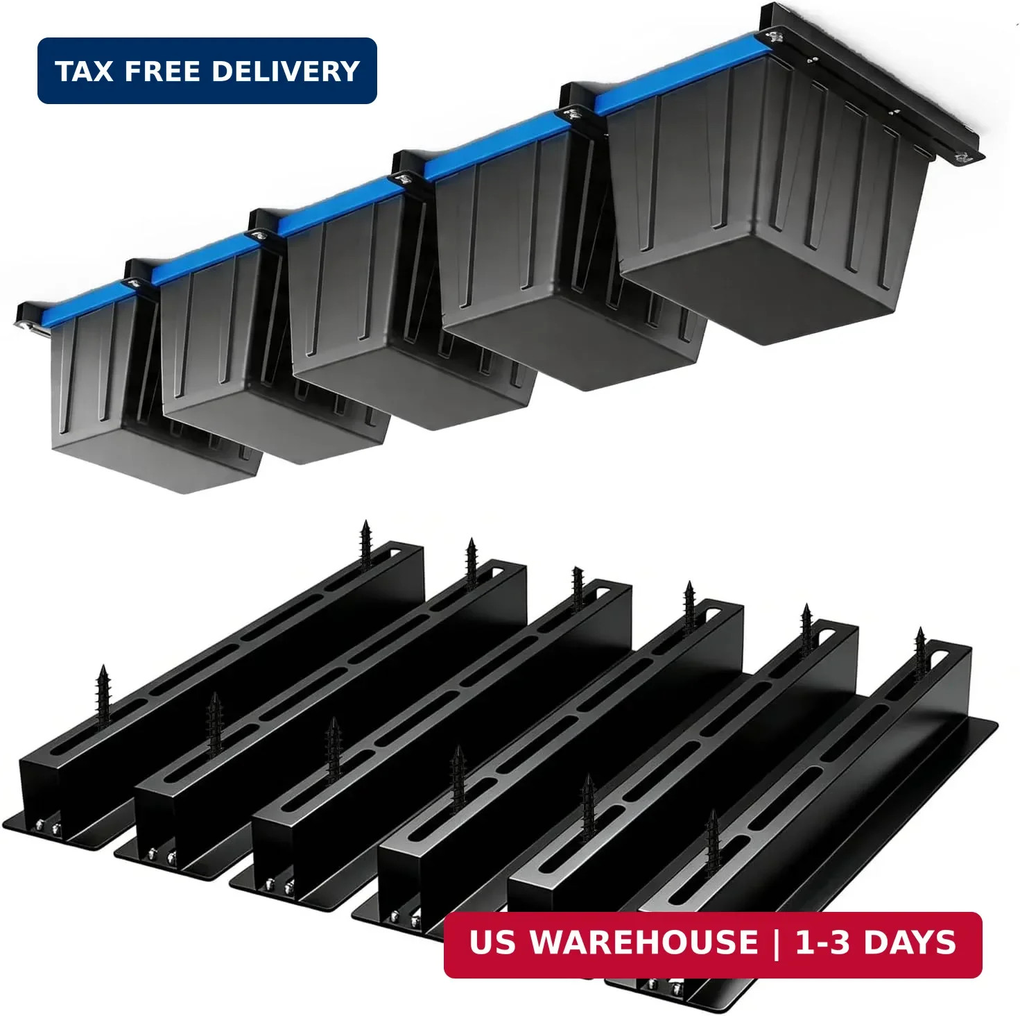 Garage Ceiling Storage Racks, Ceiling Mount Bin Holder, 6 Sets for 5 Bins | Adju