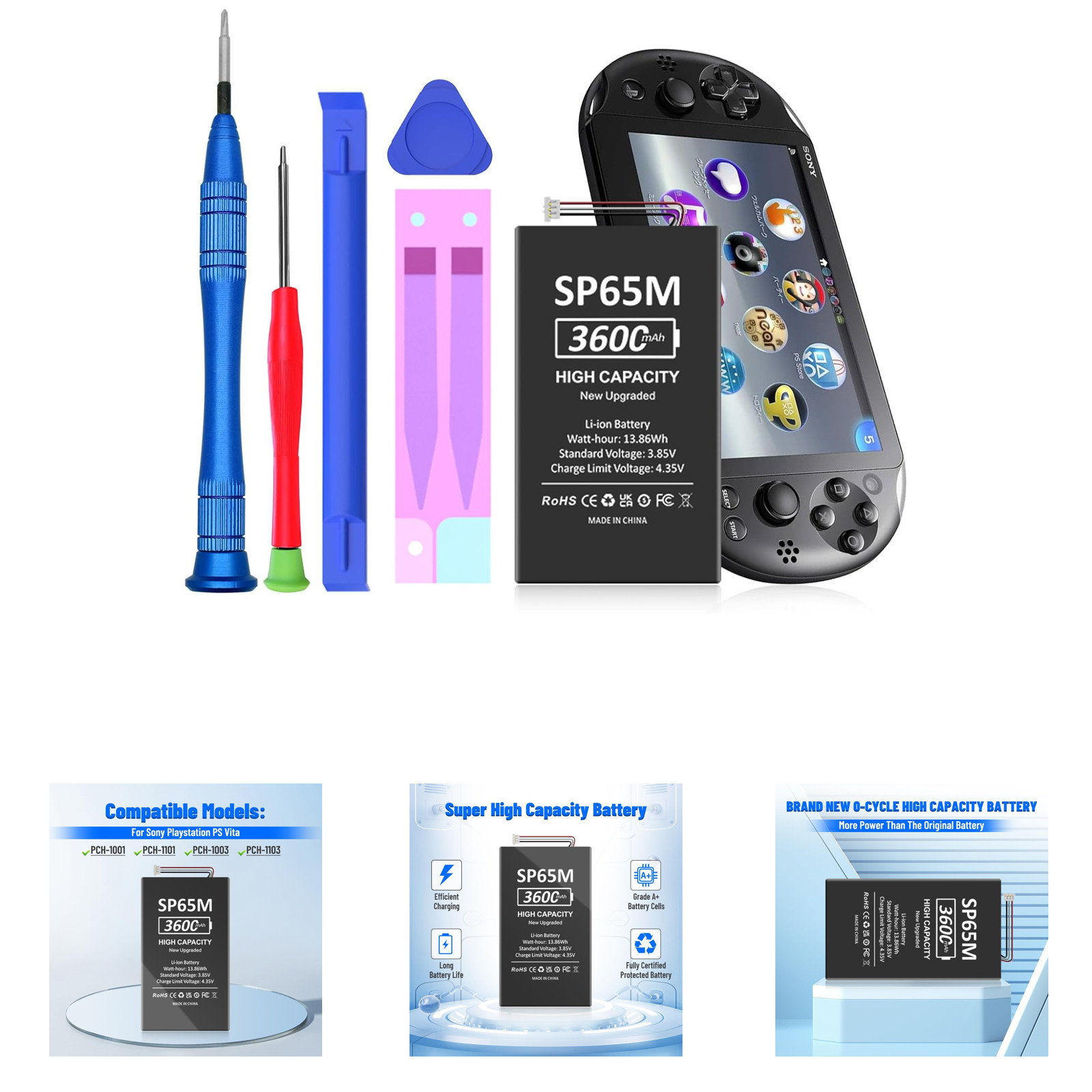 PlayStation Vita SP65M Battery Replacement 3600mAh High Capacity Lithium Ion for