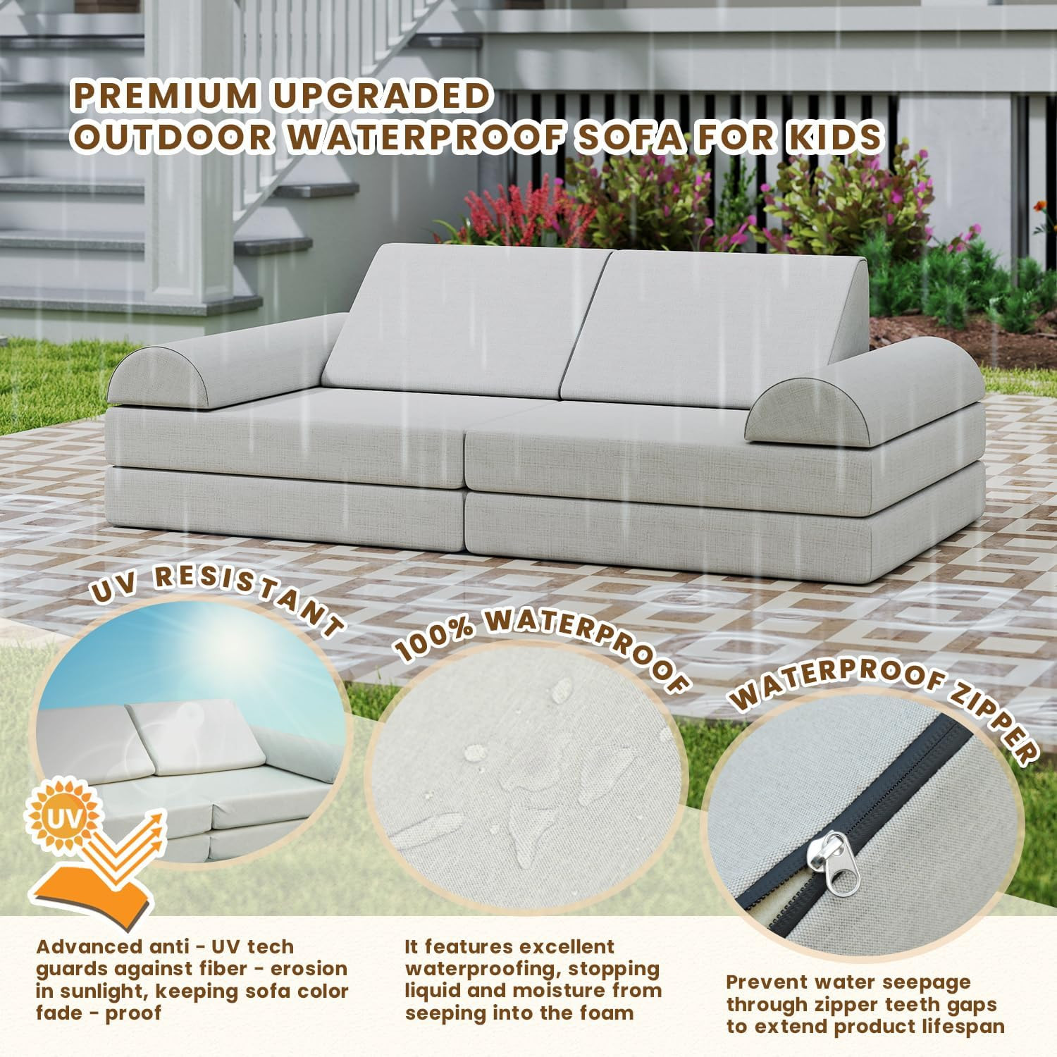 Kids Couch, Waterproof Kids Modular Sofa for Outdoor & Indoor, UV Resistant Chil