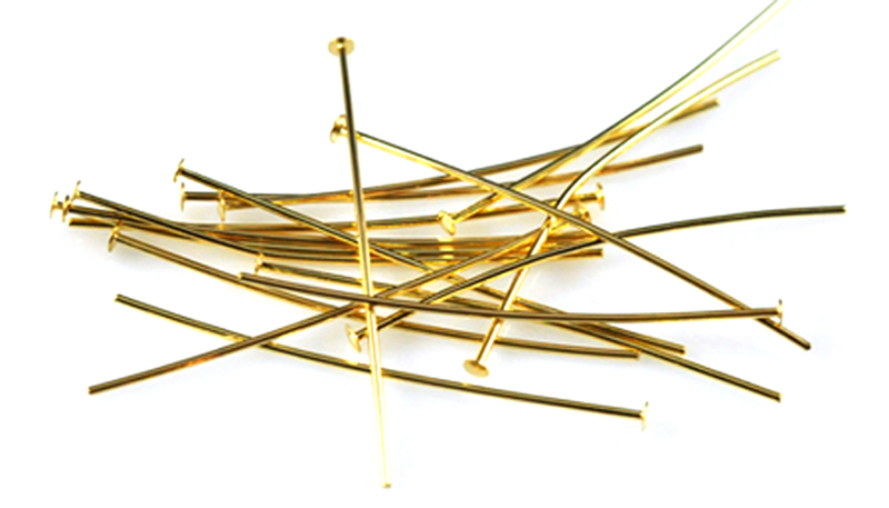 100 Gold Plated Head Pins 21 Gauge 3 Inch