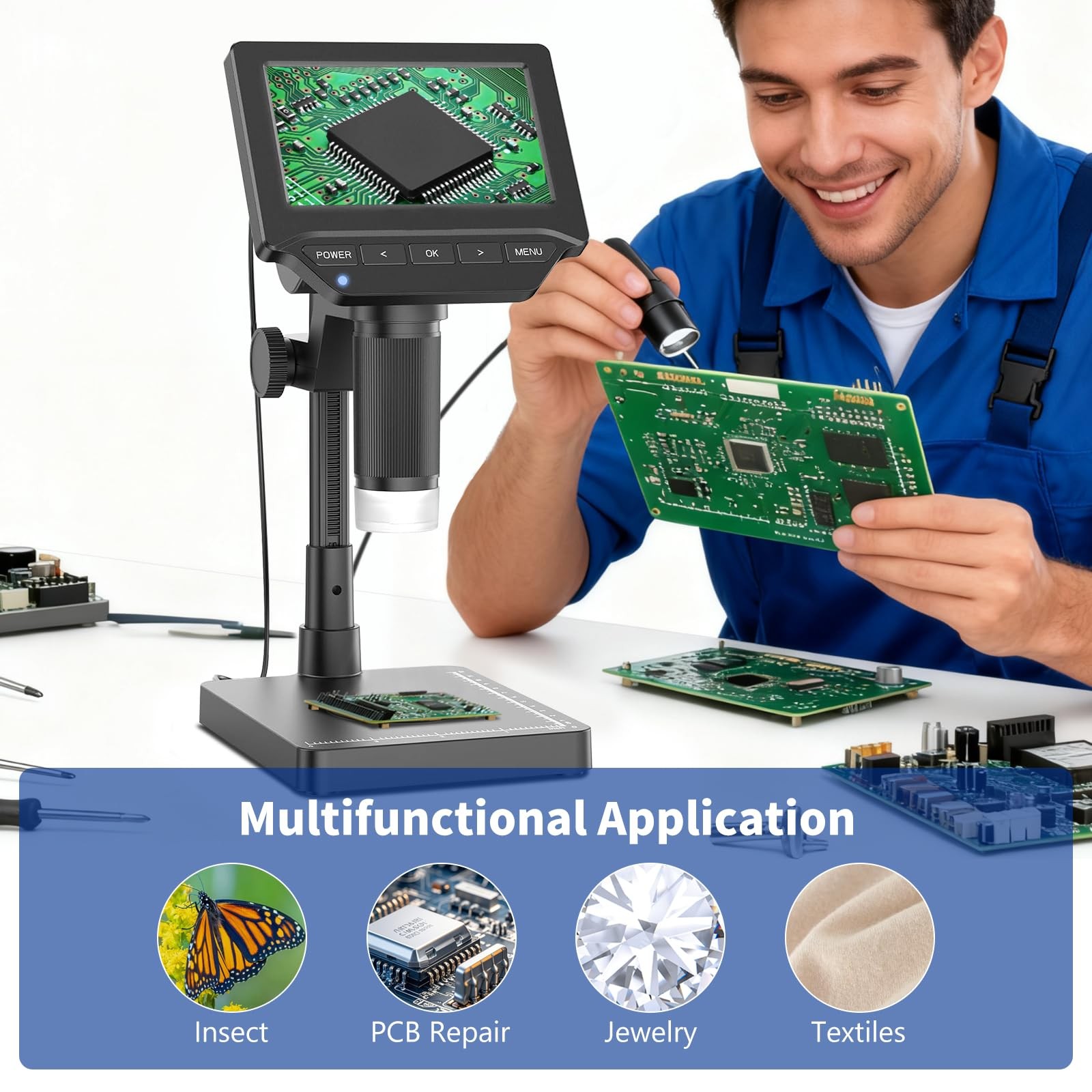 MoreDisp Digital Microscope,4.3" Coin Microscope with Black