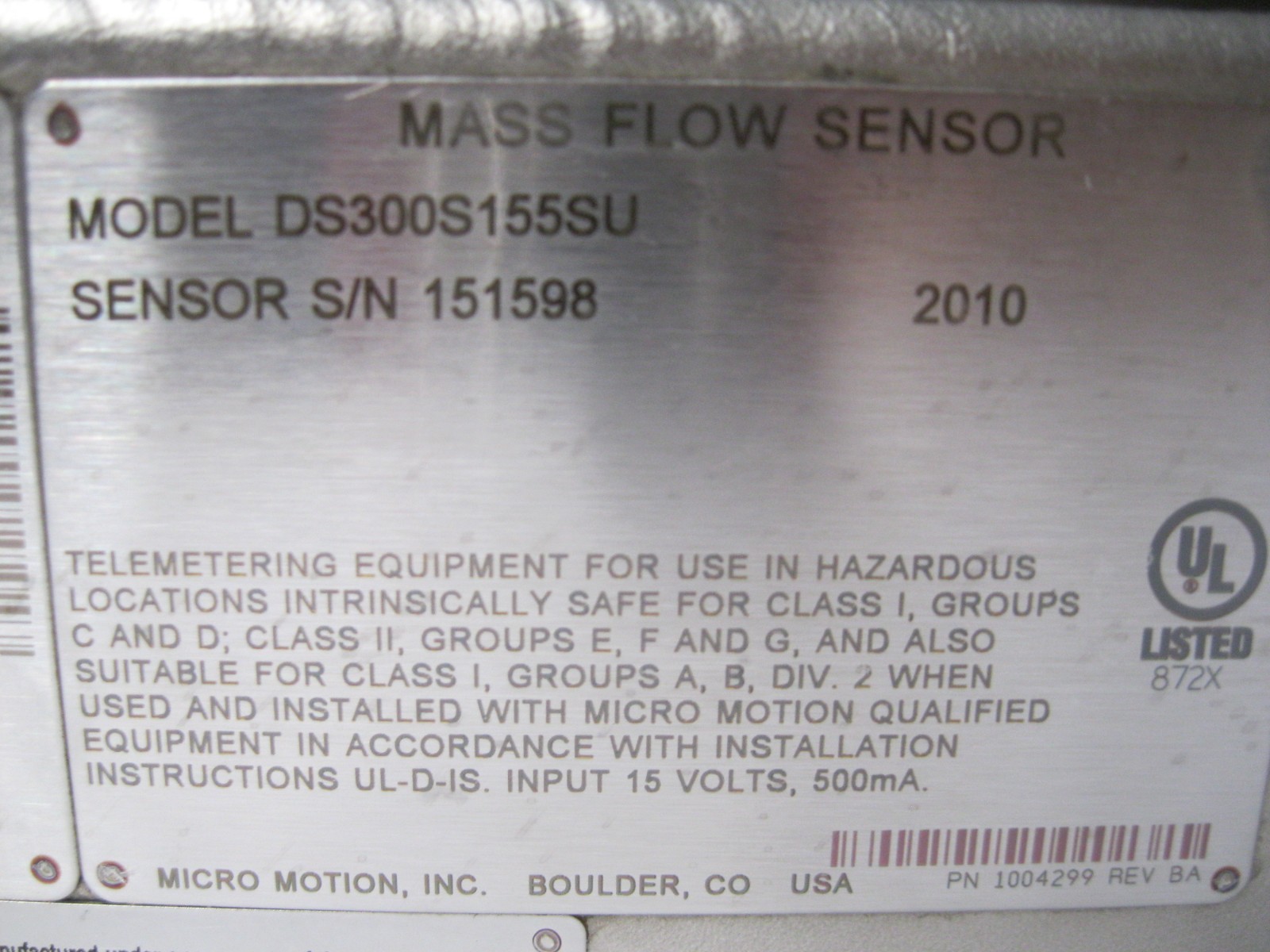 3" 150# Micro Motion DS300 S155SU Mass Flow Sensor NEW K