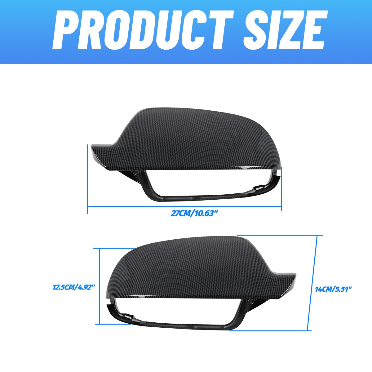 Carbon Fiber Look Mirror Cover Caps For Audi A5/S5 B8.5 2010-2016 W/ Lane Assist