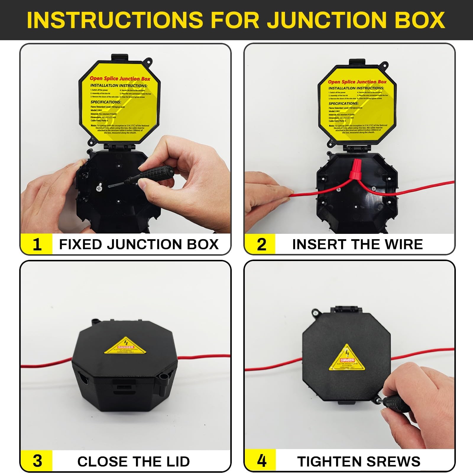 MIARALA Black Open Splice Junction Box (2 Pack), Electrical Splice Box Wire J...