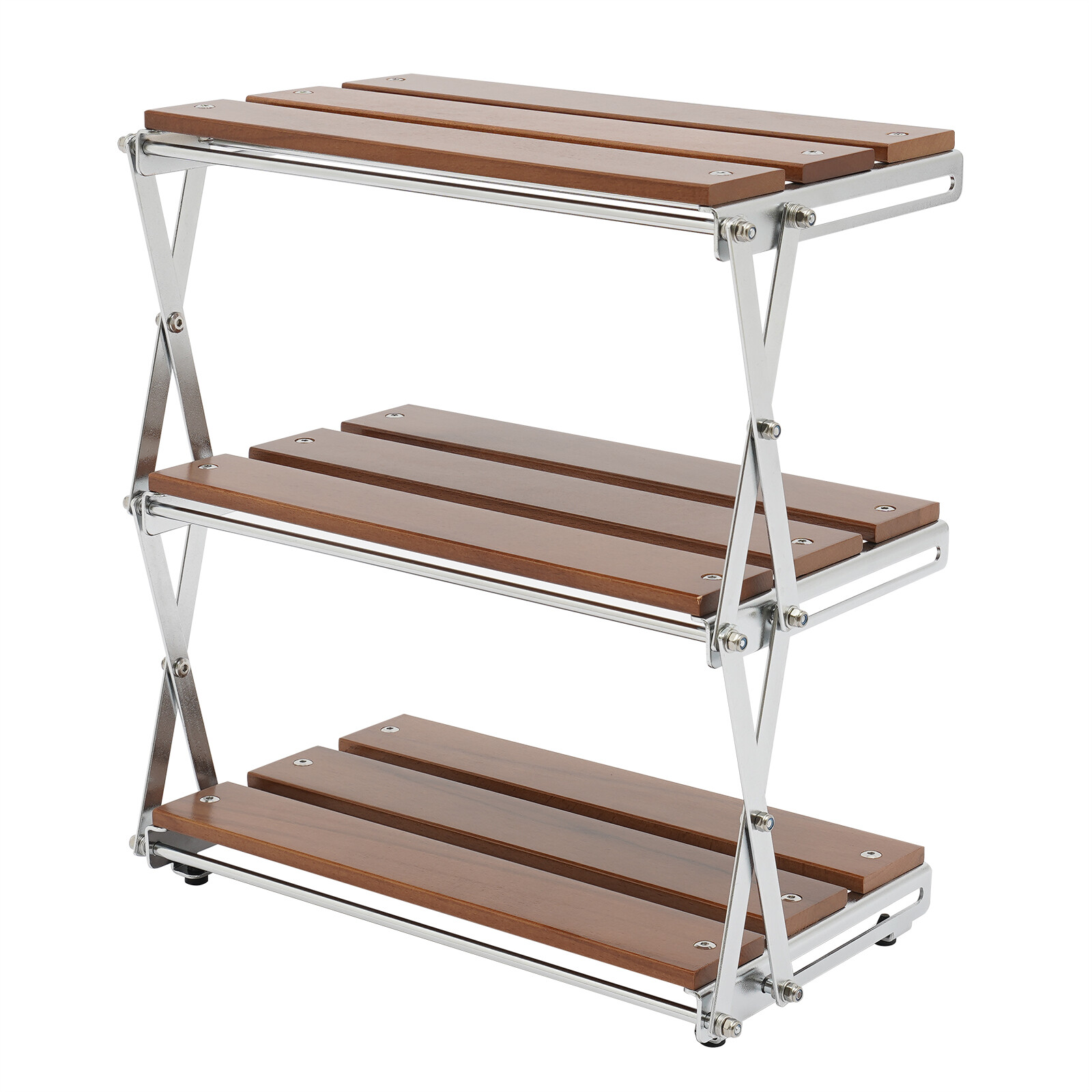 Camping Folding Storage Rack 3-Tier Natural Wood Desktop organizing Rack