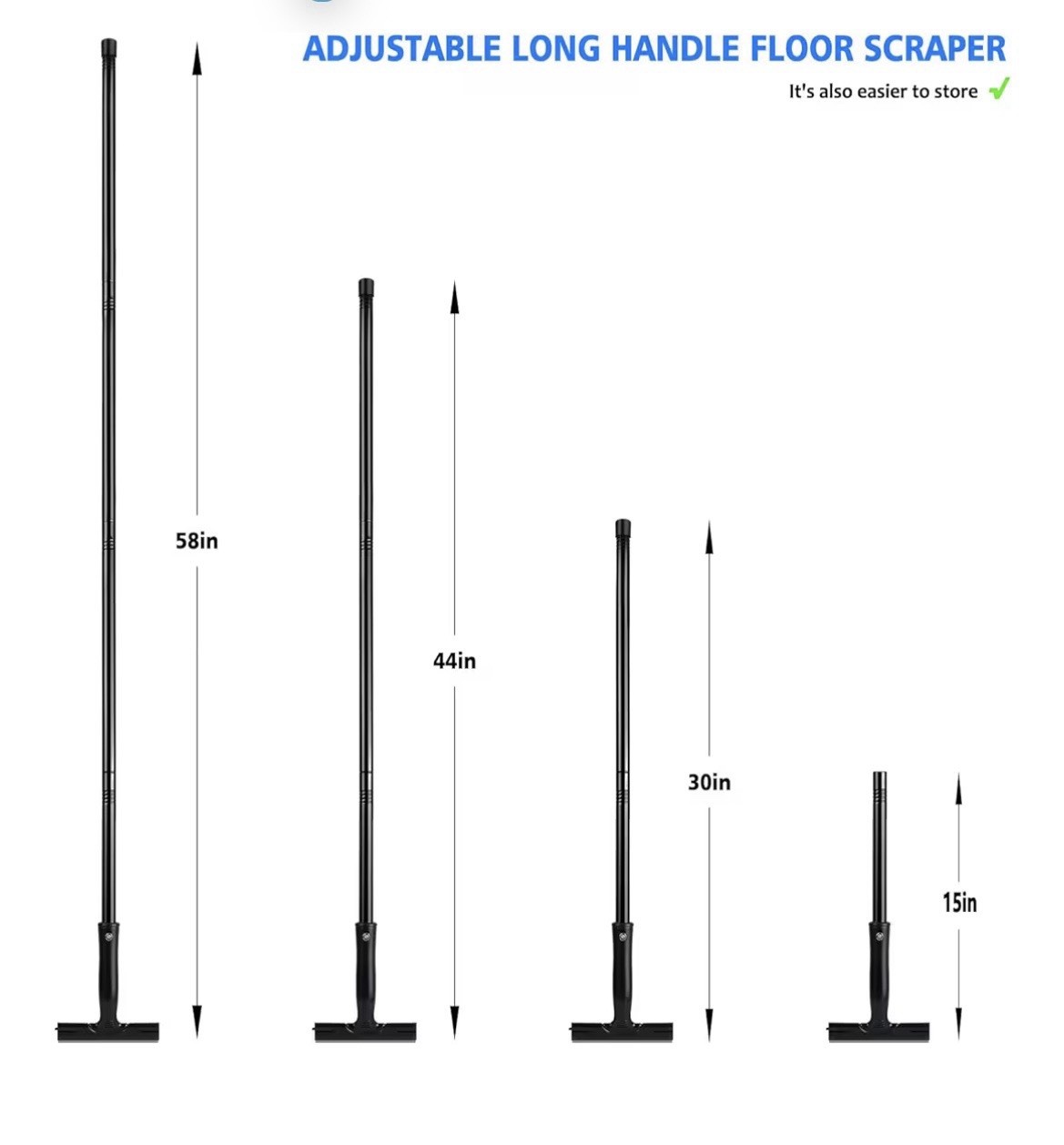 Adjustable Razor Blade Scraper, 15''-58'' Long Handle 6" Blade Scraper Tool