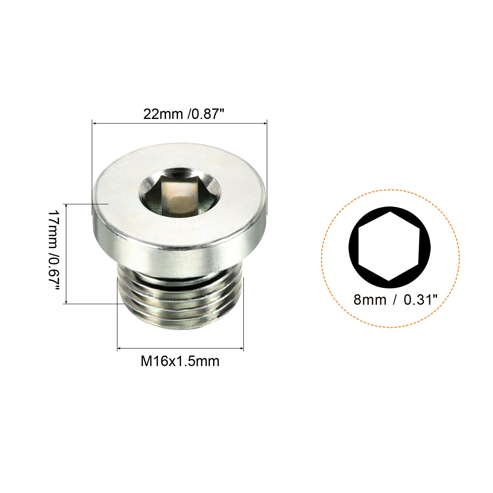 2Pcs M16*1.5 Hex Head Pipe Fitting Plug Socket Plug w Sealing Ring for Pipe Ends