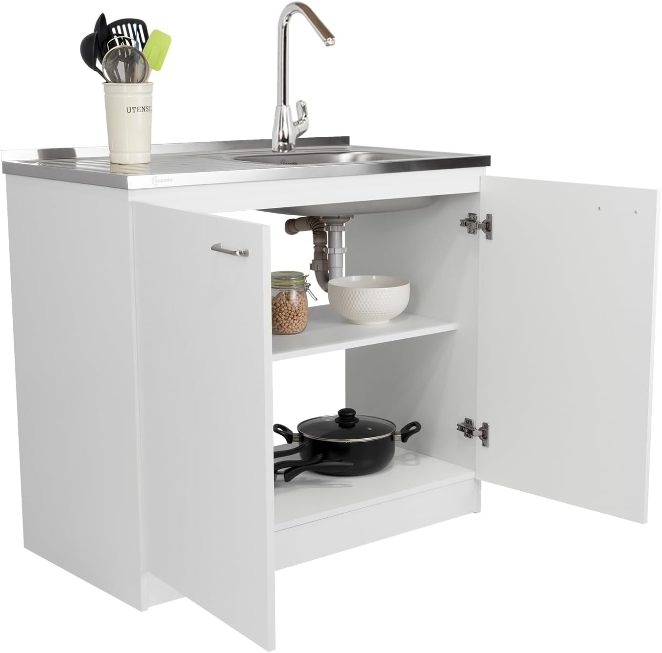Tuhome Napoles Utility Sink Base Cabinet with Integrated Stainless Steel Counter