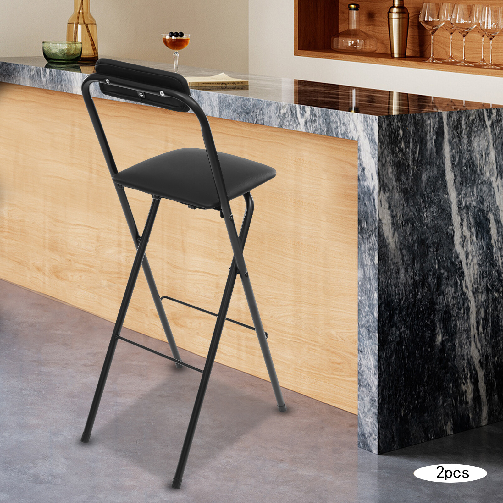 2Pcs Portable Folding Stool with Backrest Cafe Bar Chair Tall Foldable Chair New