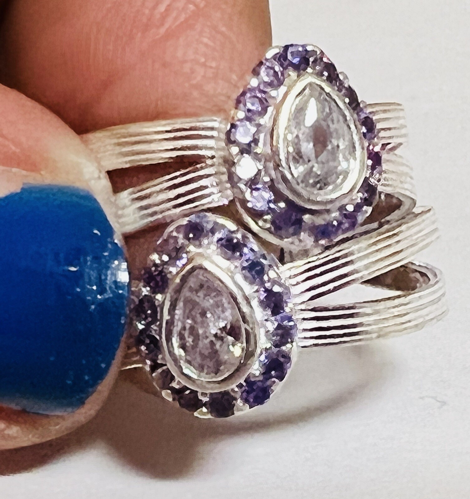 Purple drop CRYSTAL 925 Sterling Silver Toe Ring Pair India Bichiya ADJUSTABLE