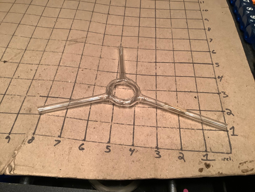 early lab glass: 3 way intersection - w circle - interesting,