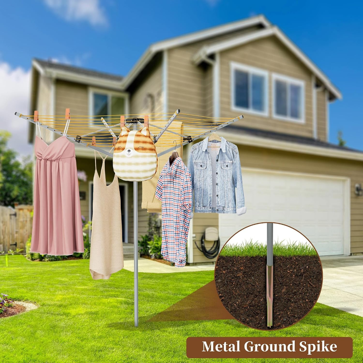 Rotary Clothesline Outdoor Umbrella Drying Rack | Adjustable Height Retractable