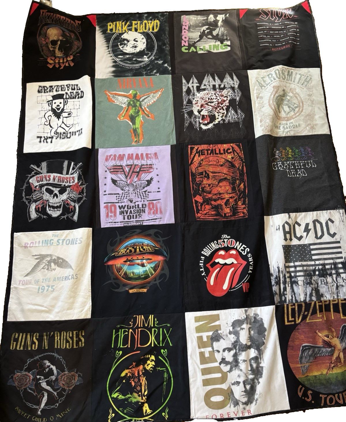 Rock & Roll Handmade TShirt Quilt 68x82-Grateful Dead,AC/DC,Stones, Guns&Roses,