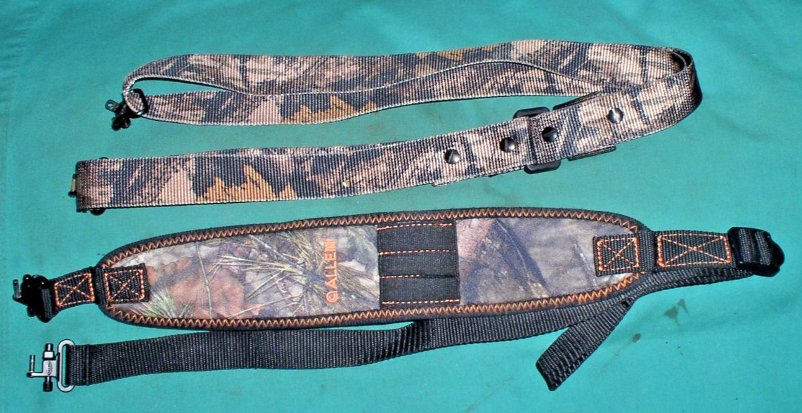 Lot of 2 Used Nylon Camo Rifle Slings w Quick Connectors 1-ALLEN/1-Unknow TJ7828