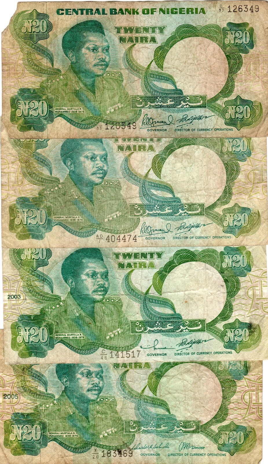 Banknote Nigeria 20 Naira P26, eight different varieties