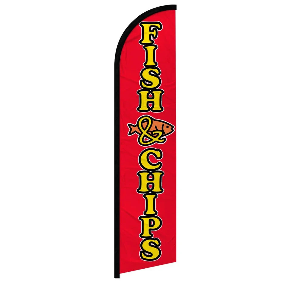 Fish & Chips Windless Full Sleeve Feather Advertising Pub Sea Food Banner Flag