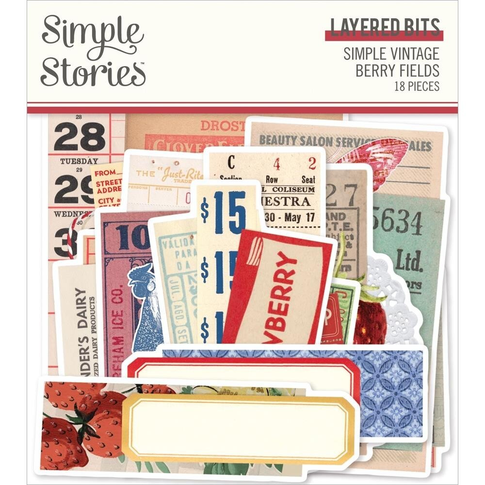 SS Layered Bits DieCuts Simple Vintage Berry Fields Tickets Receipts Mail Stubs