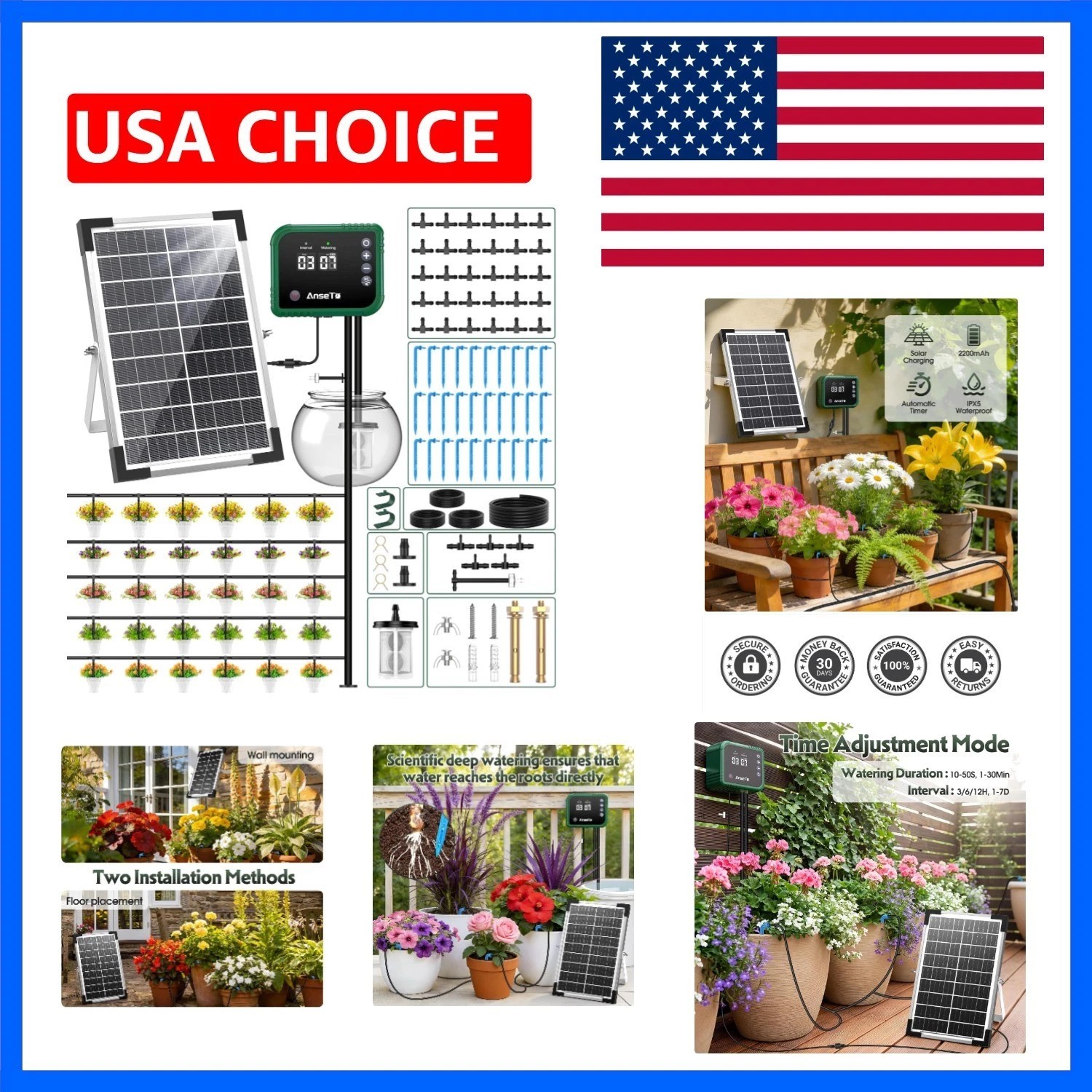 8W Solar Drip Irrigation System for Gardens, DIY Automatic Drip Kit, Supports...