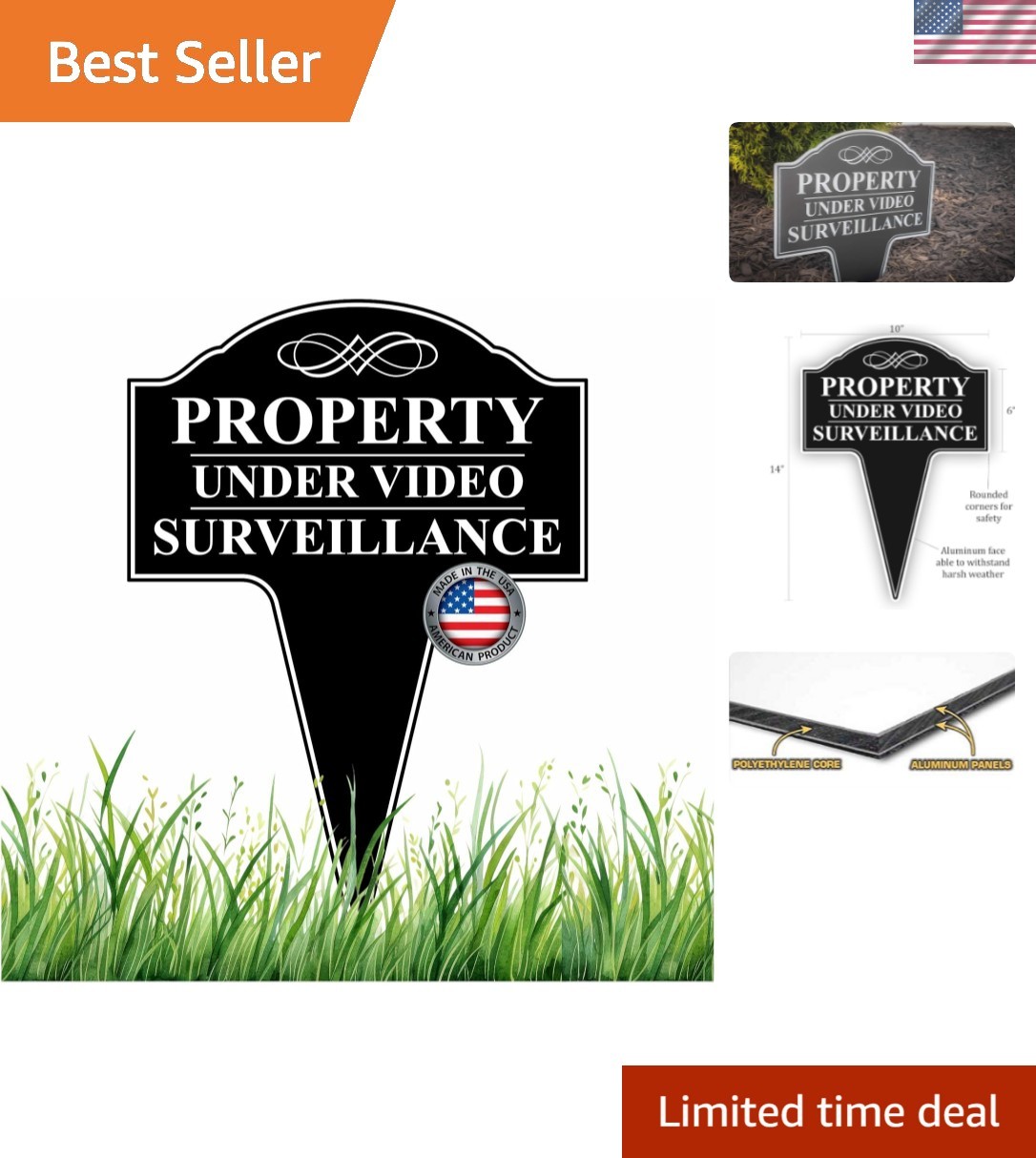 Elegant 24-Hour Video Surveillance Sign - 10x14 Durable Aluminum for Outdoors