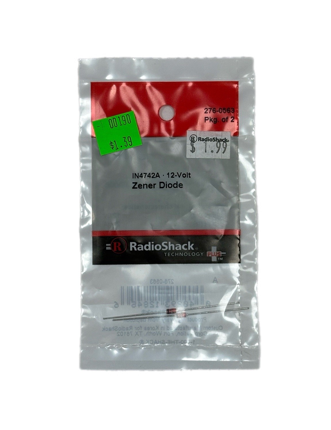 Authentic RadioShack Zener Diode IN4742A 12V (Pk of 2) 276-0563