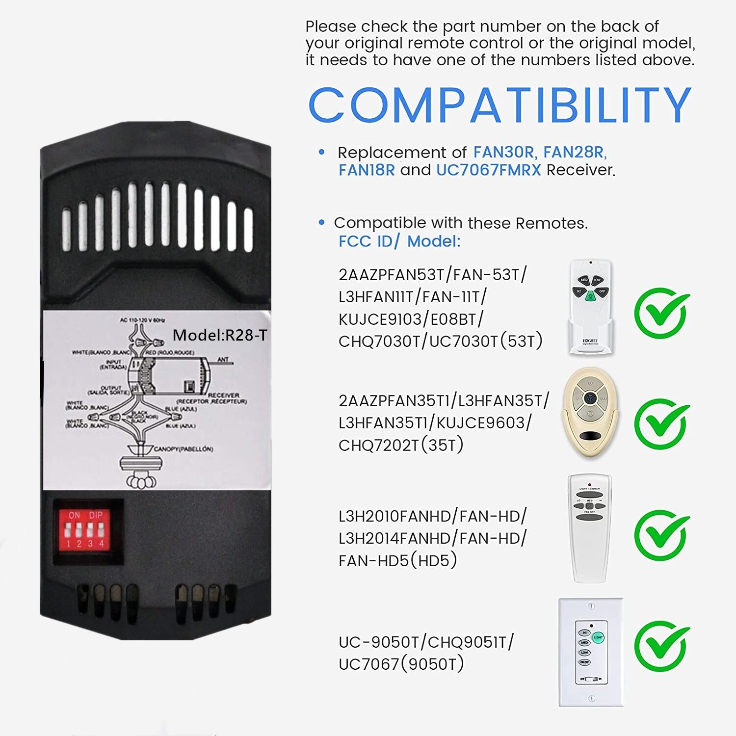 Receiver R-28 for Ceiling Fan Remote Control RECEIVE For Harbor Breeze Hampton