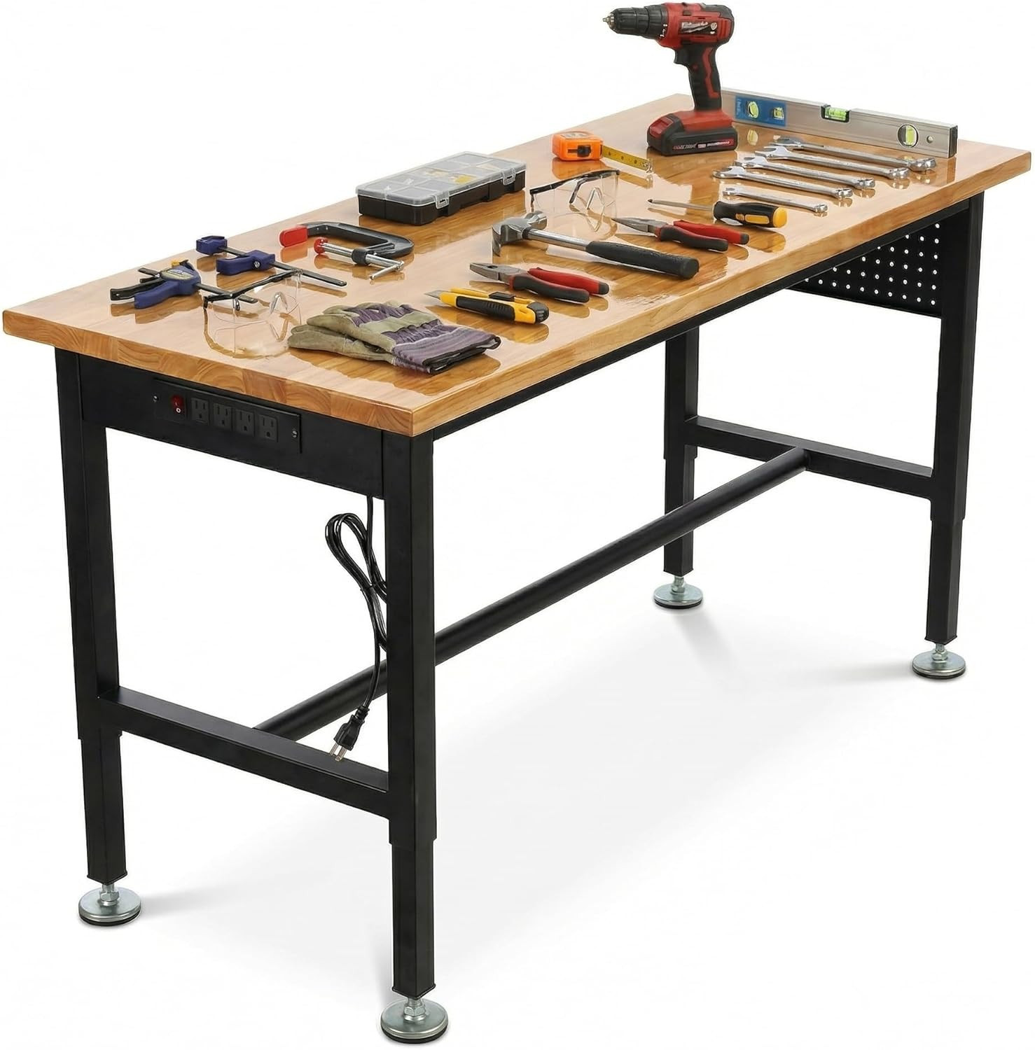48 Inch Adjustable Workbench with Pegboard & Power Outlet, 2500 Lbs Capacity