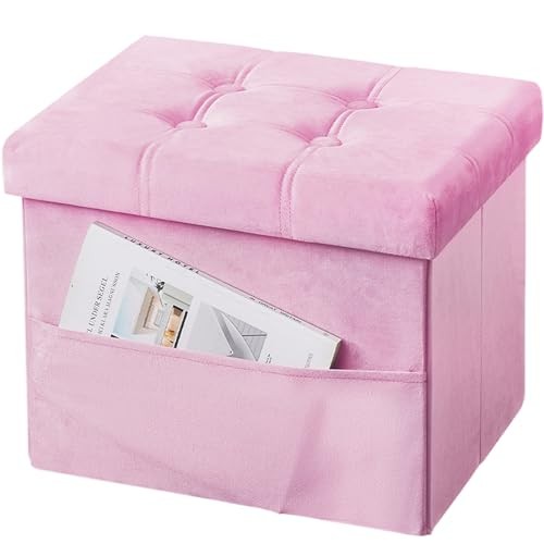 Storage Ottoman Foot Stool, 17 inches Folding Ottoman 17"D x 13"W x 13"H Pink