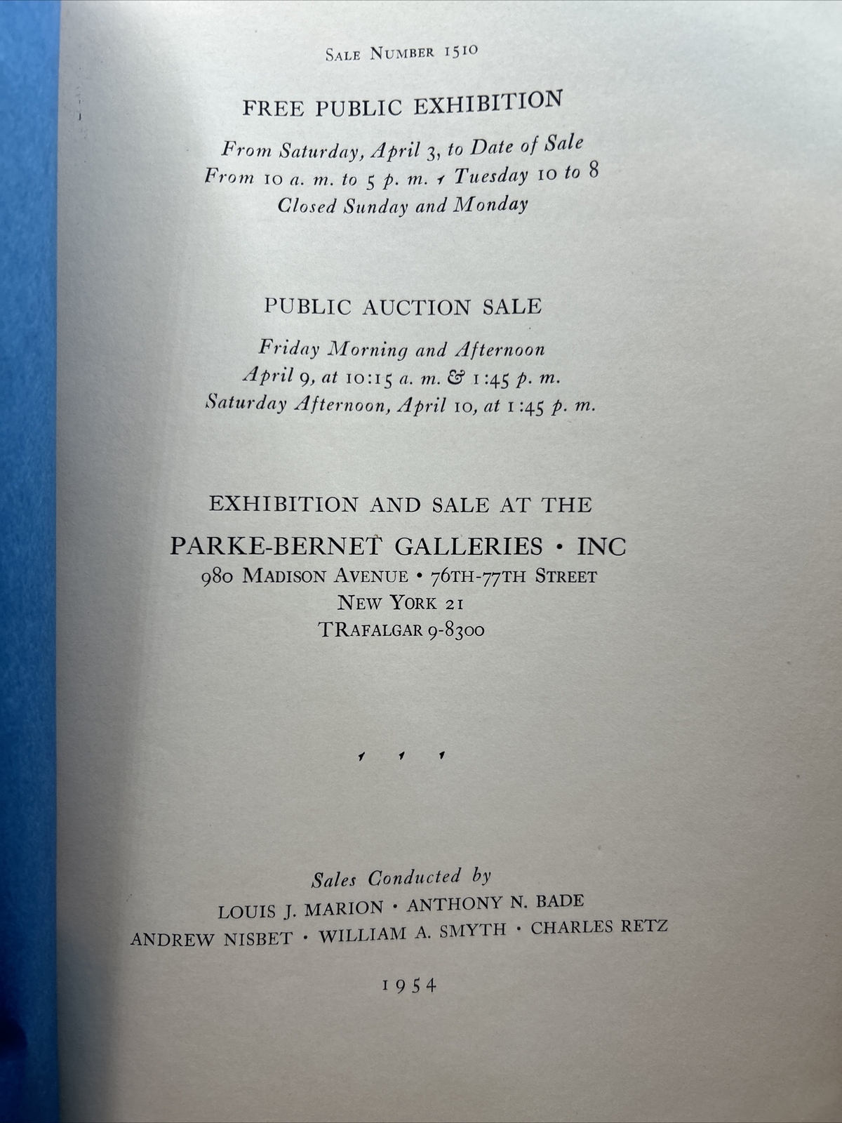 Parke-Bernet Catalog: Ernest Iselin Collection- April 10, 1954