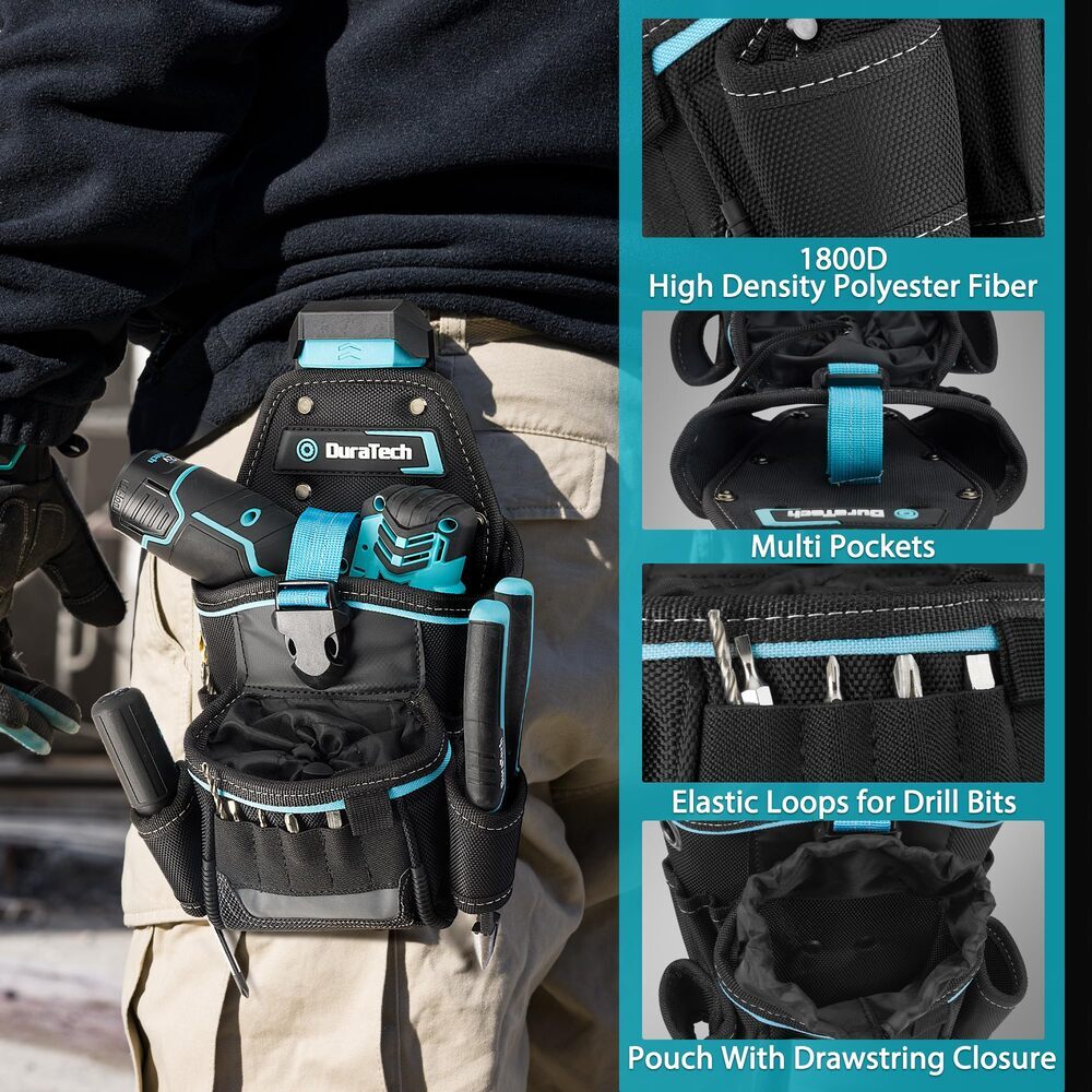 DuraTech Large Drill Driver Holster Drill Holder w/Holder Strap Side Bit Pockets