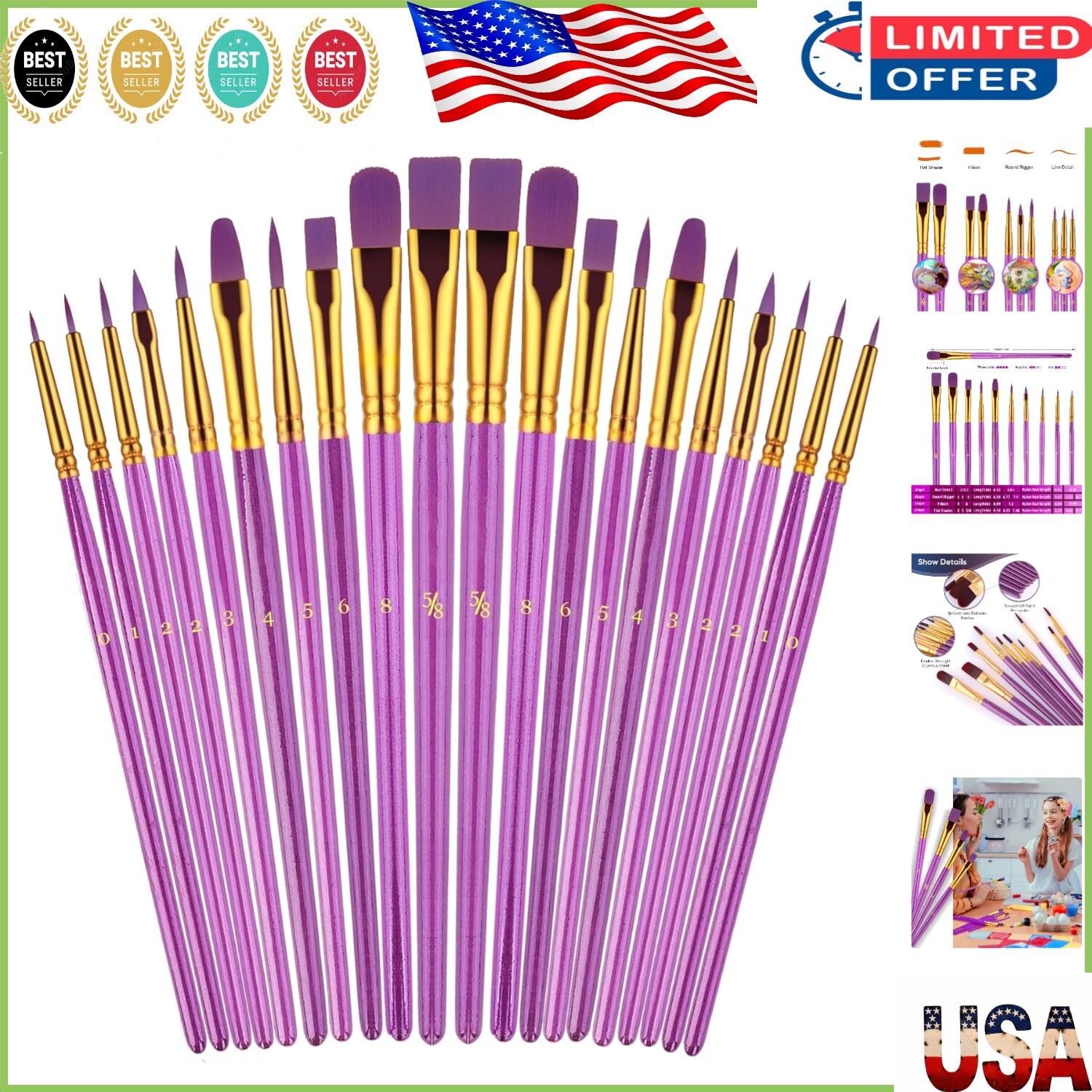 All-in-One Artist Paint Brush Collection - 20 Pcs for Acrylic, Oil & Watercolor