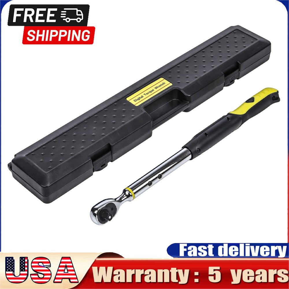 Adjustable 1/2" Drive 10-200Nm Calibrated Digital Torque Wrench + Battery + Key