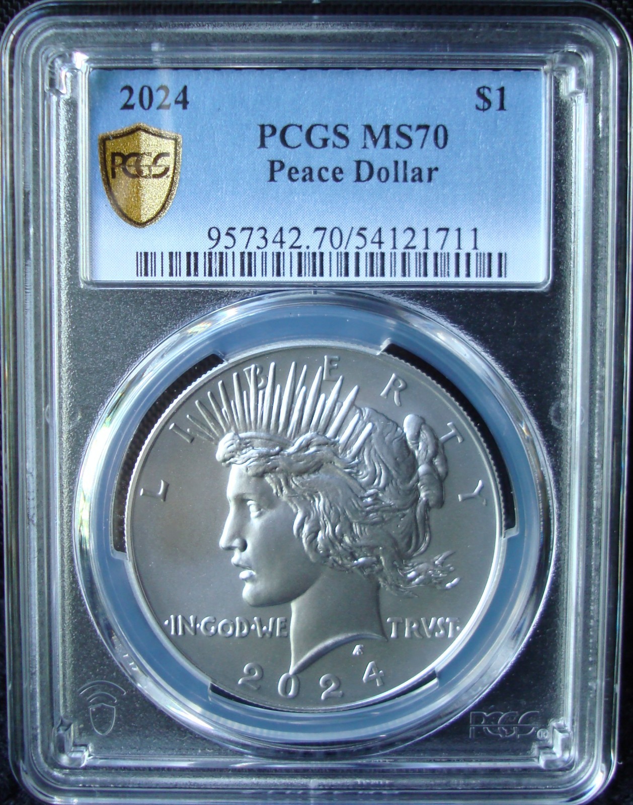 2024 Peace Silver Dollar - PCGS MS 70 - Gold Shield - Includes US Mint Packaging