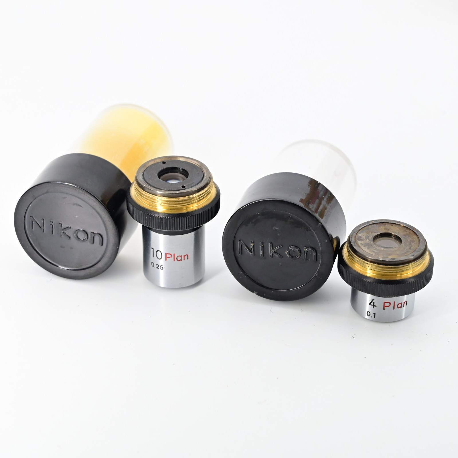 Nikon Plan 4x 10x Objective Lens Set 4/0.1 10/0.25 For RMS Microscope w/ Case