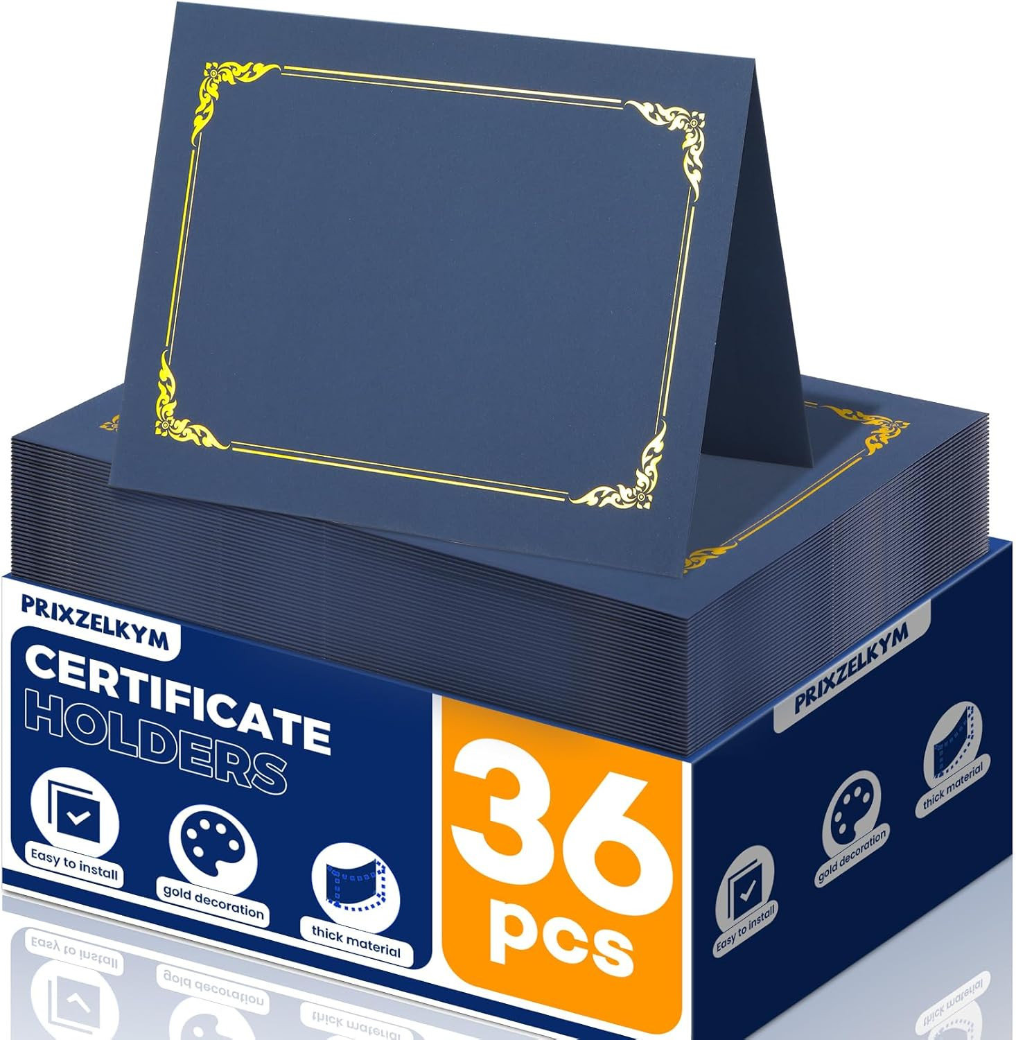 36 Packs Certificate Covers, 250Gsm Navy Blue Diploma Holders with Gold Foil Bor