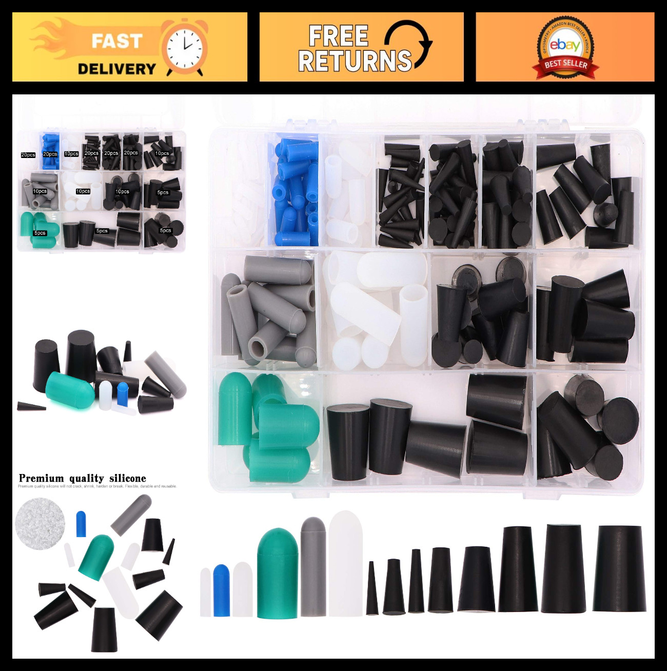 170pcs Silicone Rubber Cap & Plug Set - High Temp Masking Kit for Coating, Paint