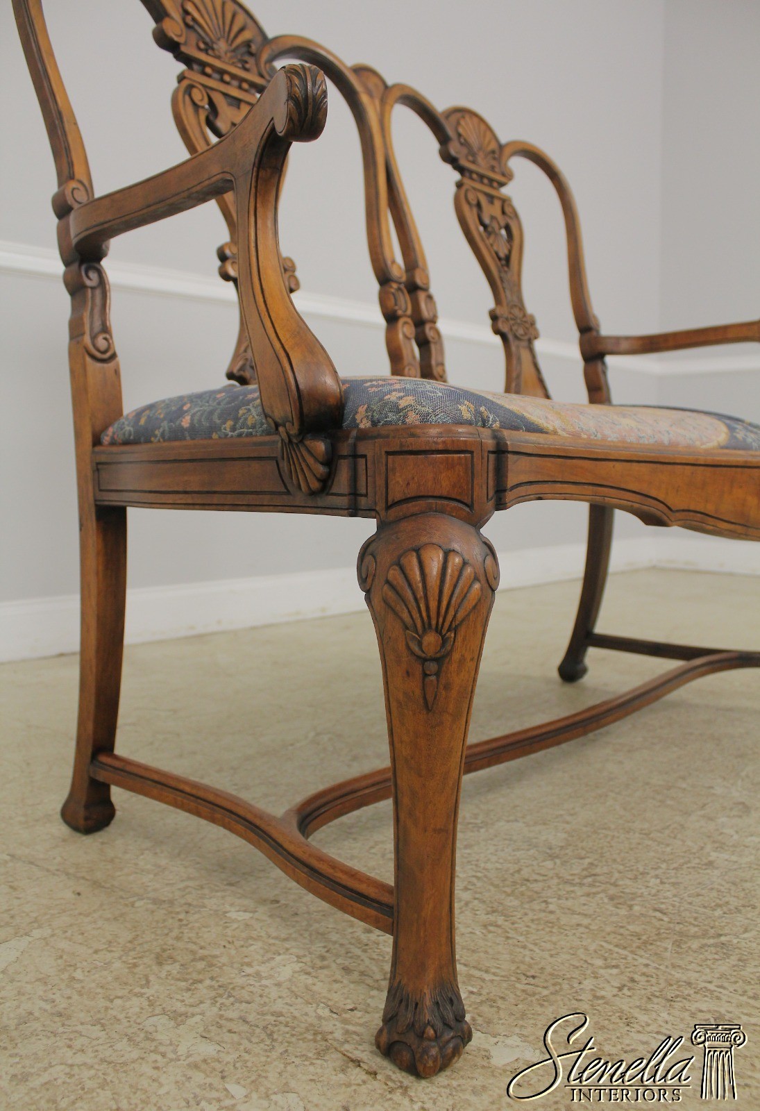 57032: English Queen Anne Walnut Double Back Settee