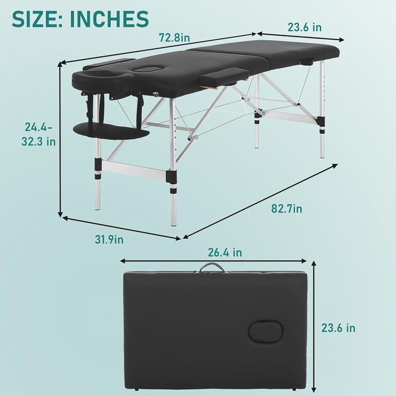 Portable Massage Table Easy Setup Adjustable Height Lightweight Spa Bed 450lbs