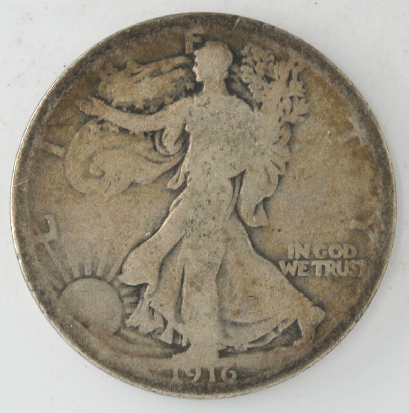 1916 US Walking Liberty Half Dollar 90% Silver Philadelphia Mint Coin Good