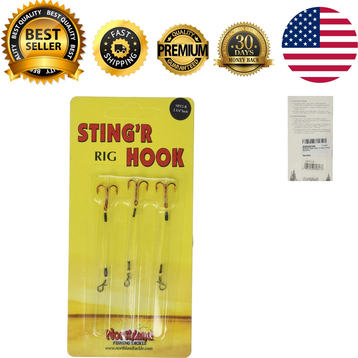 3-Piece 'Sting' R Hooks Set with Durable Leader for Increased Fishing Success