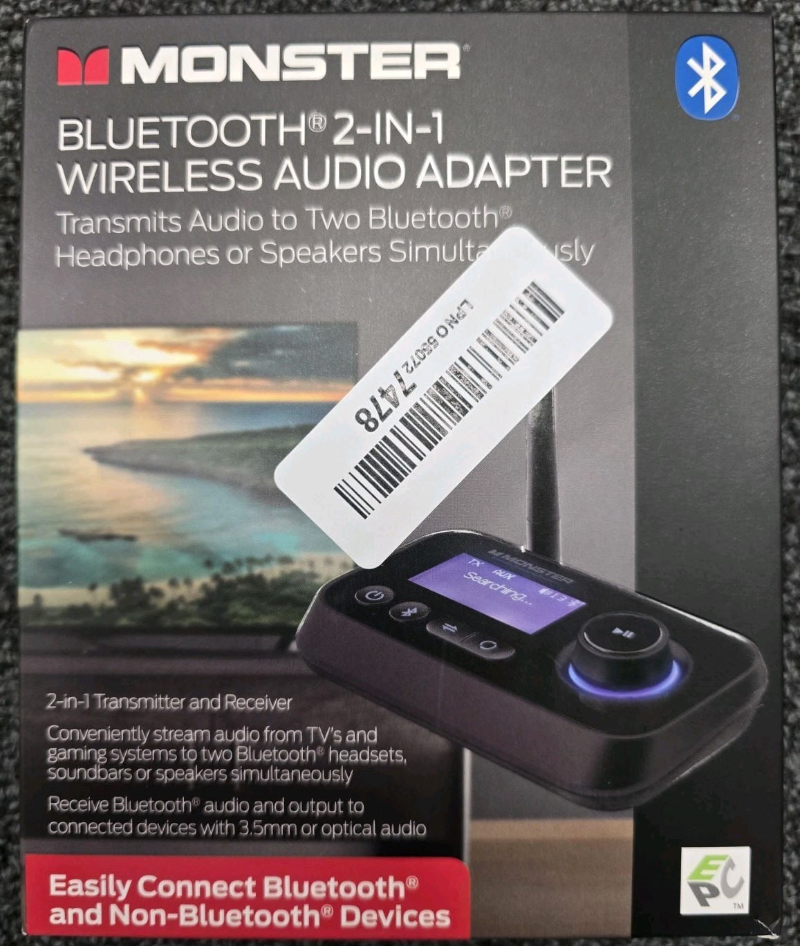 Monster Bluetooth Transmitter & Receiver, 2-in-1 Bluetooth Audio Adapter, Stream
