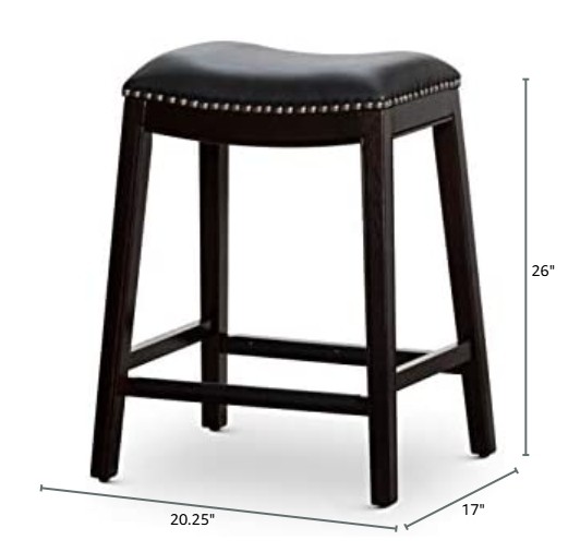 24" Counter Stool, Espresso Finish, Black Leather Seat