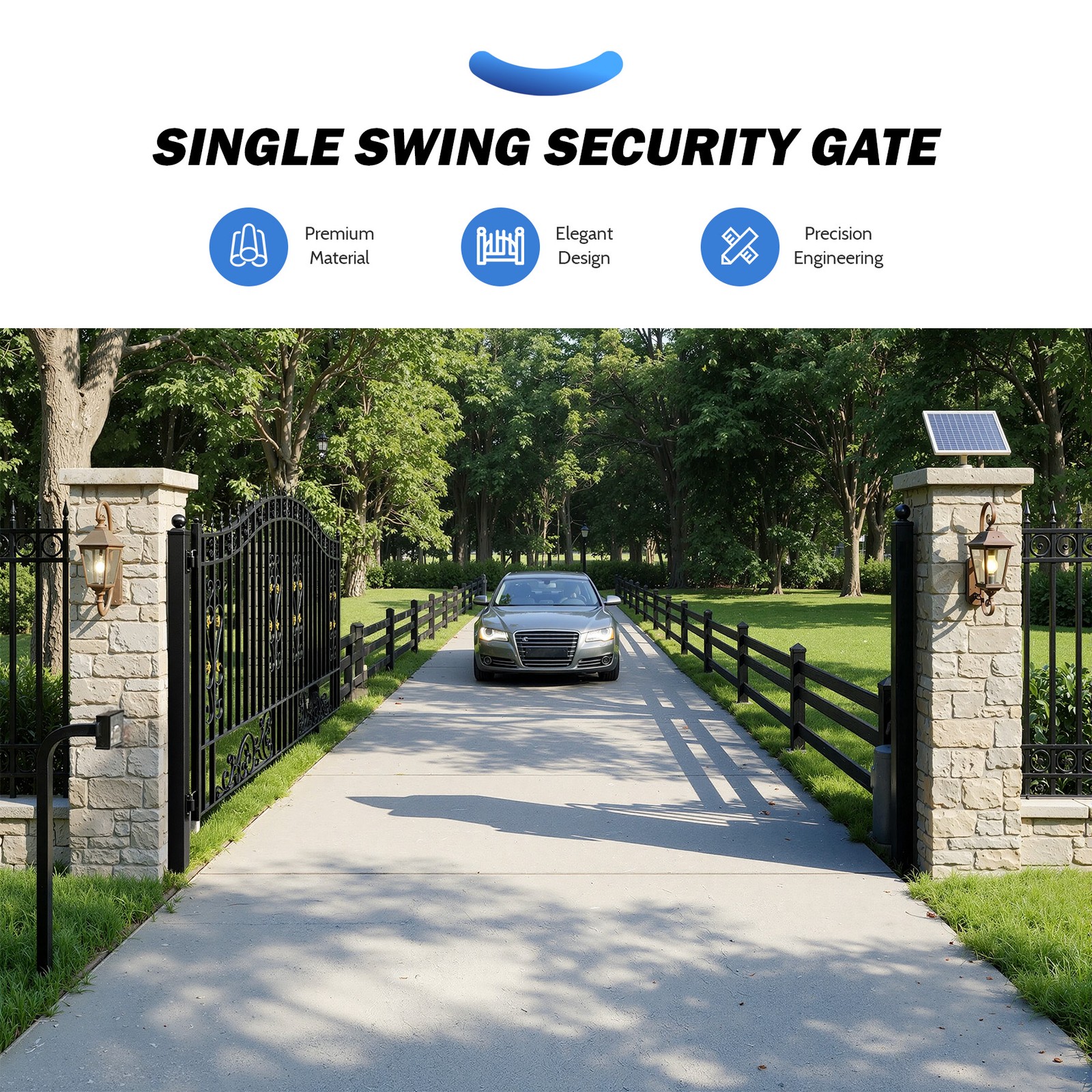 ZUMI 12x6 ft Single Swing Driveway Gate Yard Security Gate Floral Scrollwork