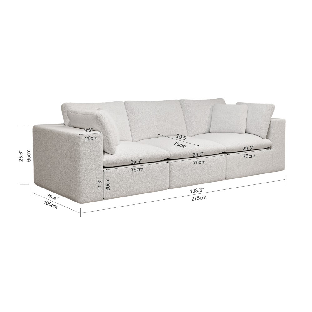 108.3" Modular Sectional Sofa w/ Plush Corduroy, White, No Assembly