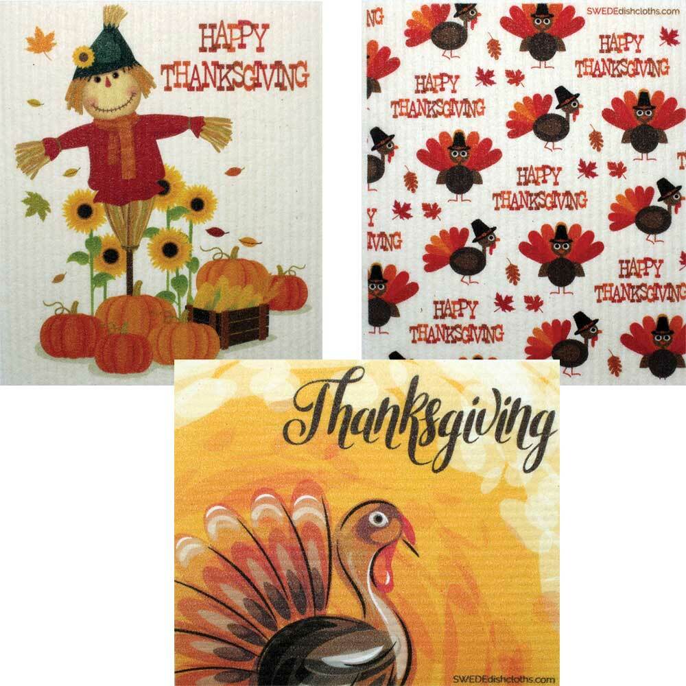 Mixed Thanksgiving "B" Set of 3 cloths Swedish Dishcloths (one of each design)
