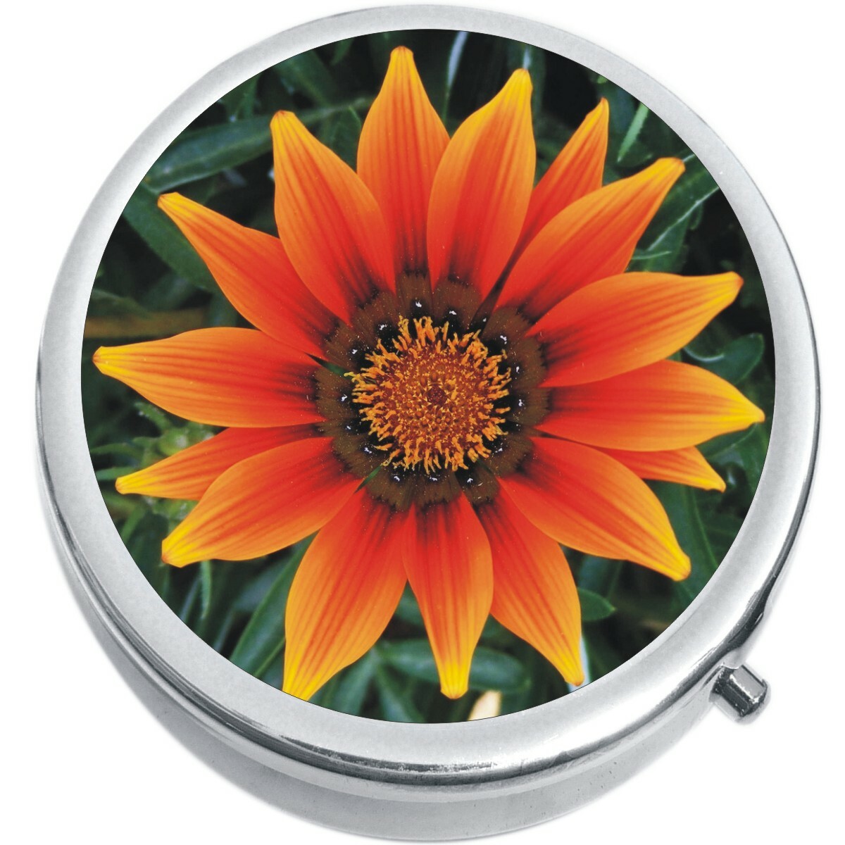 Orange Flower  Medicine Vitamin Compact Pill Box