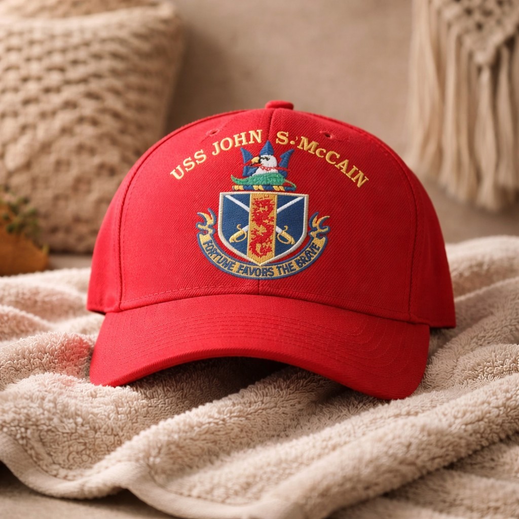USS John S. McCain DDG-56 Destroyer DCTT Red Strapback Baseball Cap Hat OSFM