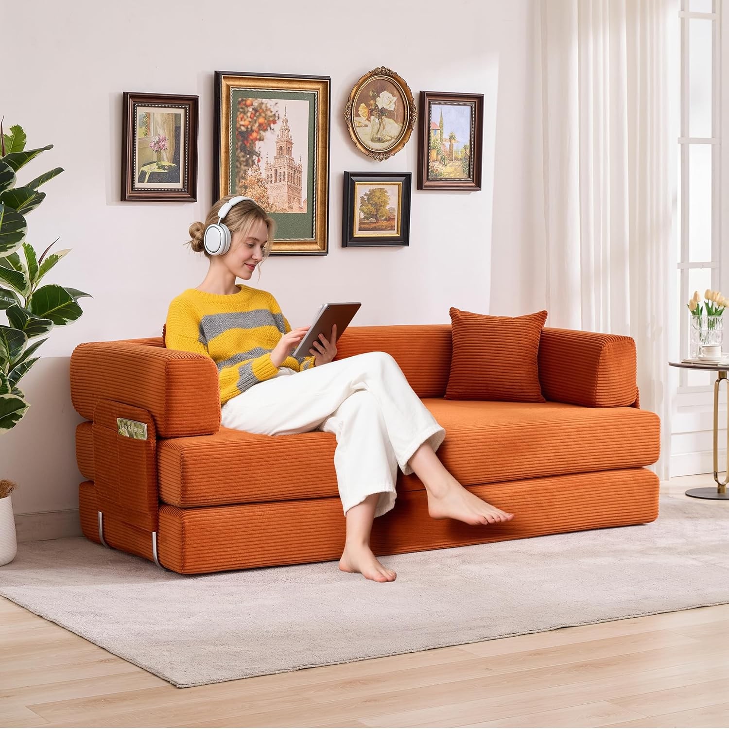 Convertible Sleeper Sofa Bed, 79" Floor Sofa Bed, 5-in-1 Folding Mattress Couch